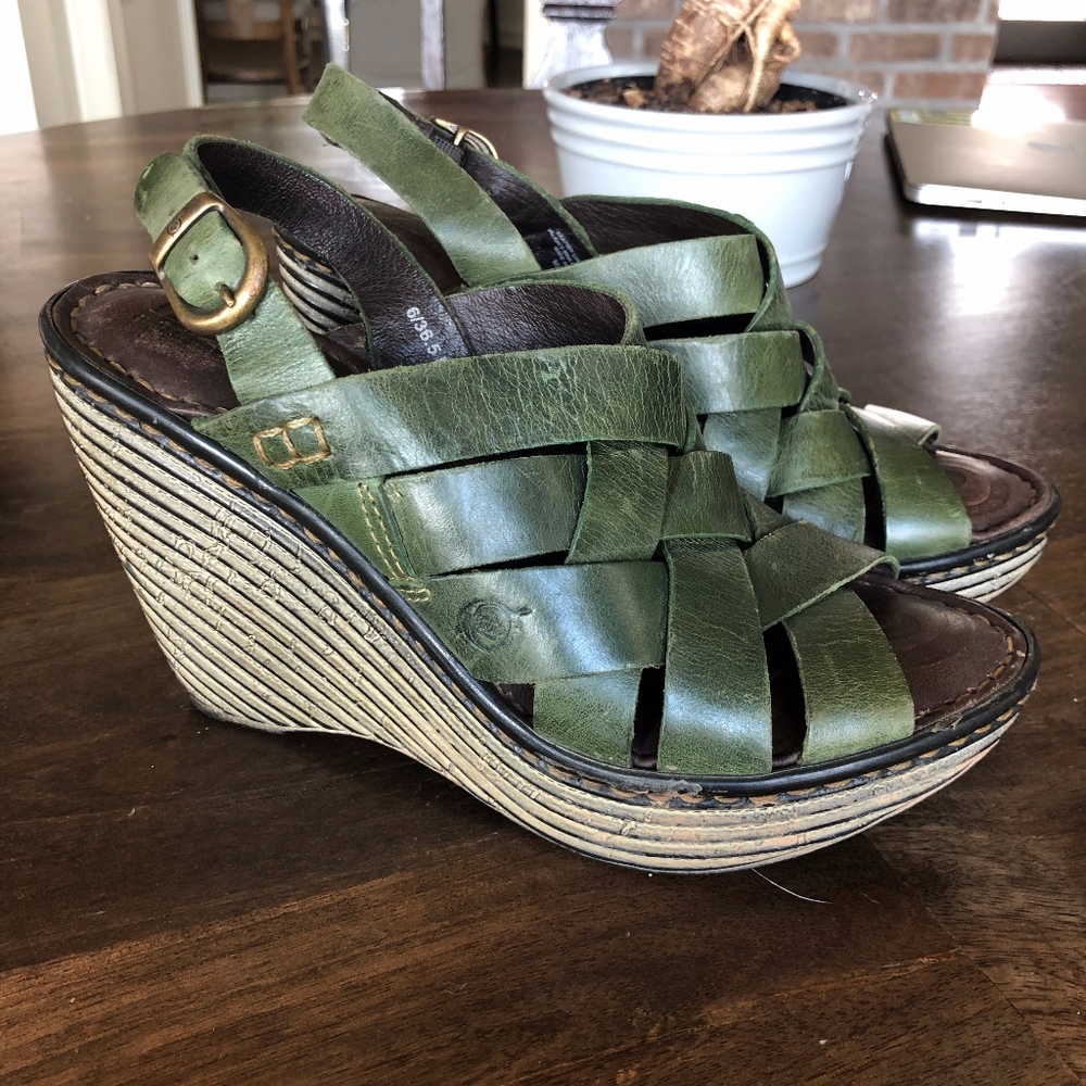 Born Dark Green Wedge Sandals